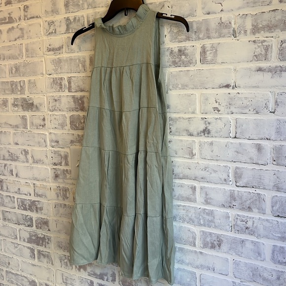 Bundle of 2 Women’s High Neck Mini Tiered Spring Dresses Green Yellow Size Small - Picture 3 of 10